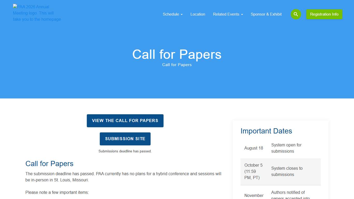 Call for Papers - PAA 2026 Annual Meeting